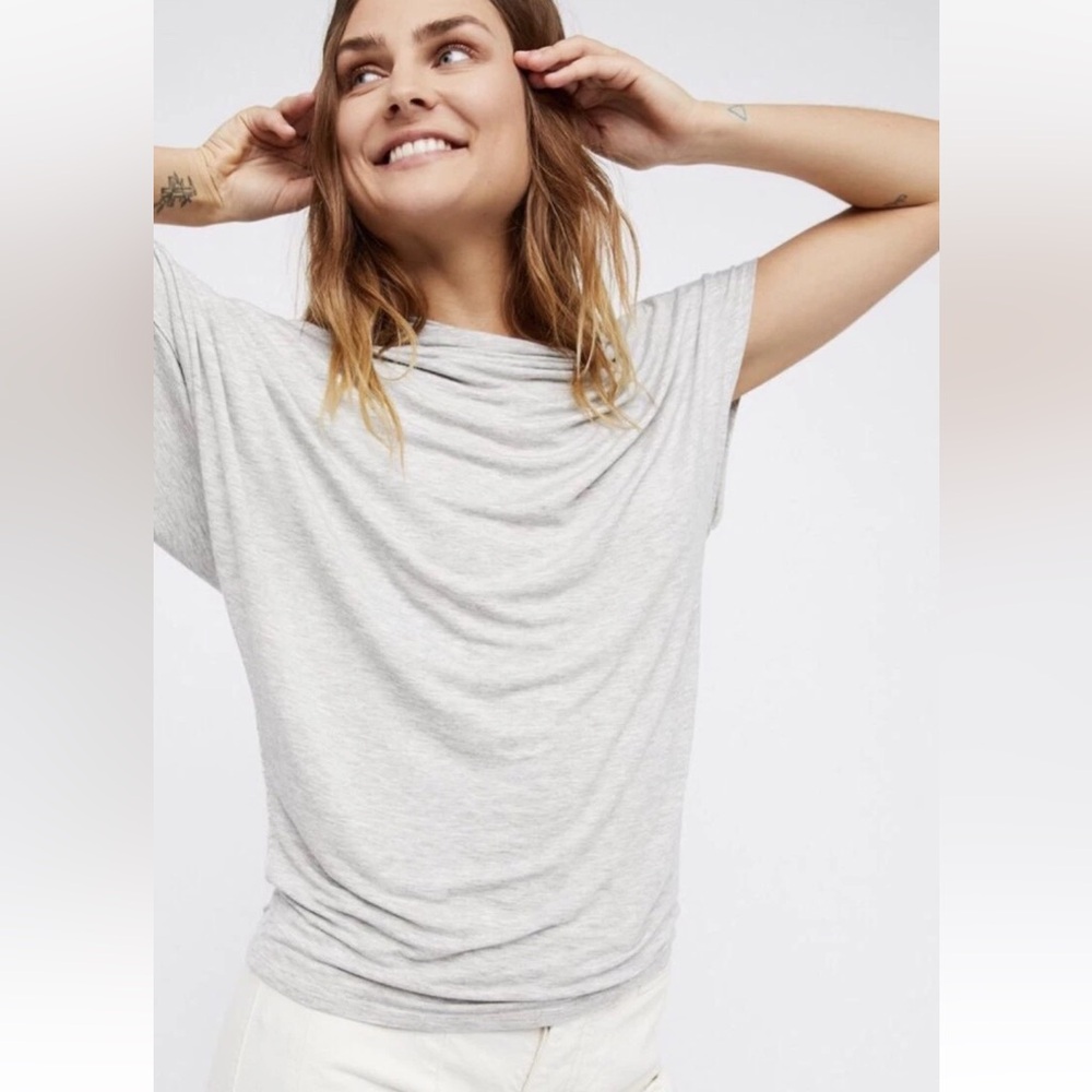 Free People Off Shoulder Dolman Tee Shirt Sundial Heather Grey